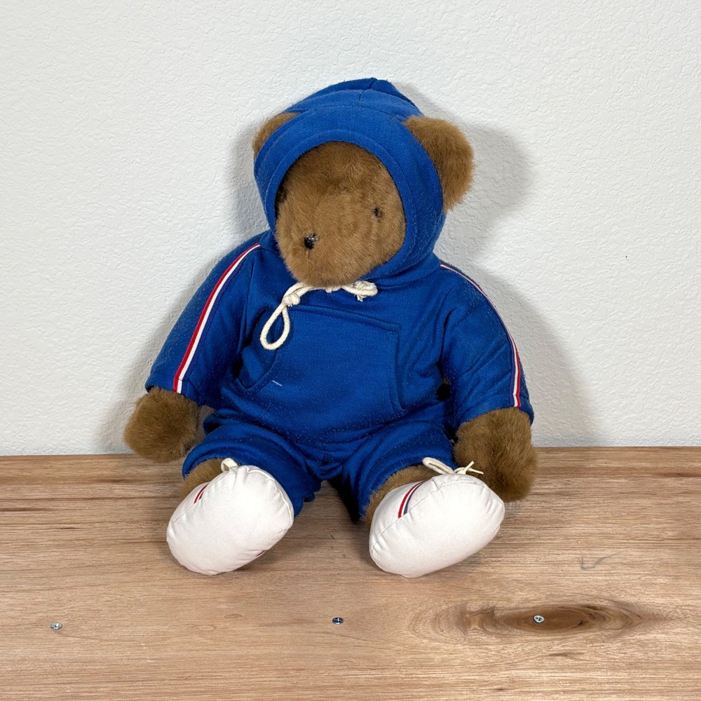 Vintage 1979 North American Bear Co Albert the Running Bear Plush Blue Tracksuit